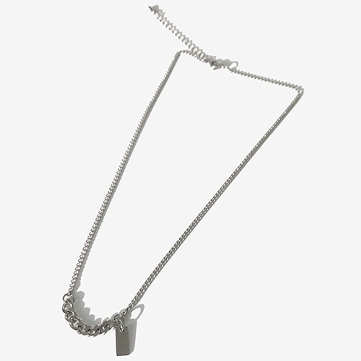 러쉬오프(RUSH OFF) Surgical Steel  Two Flow Chain Necklace - Square Pendant /  투플로우 체인 목걸이 - 스퀘어 펜던트