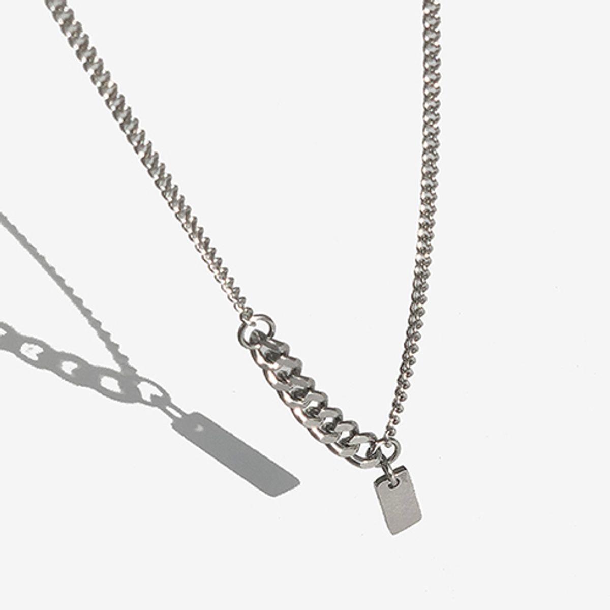 러쉬오프(RUSH OFF) Surgical Steel  Two Flow Chain Necklace - Square Pendant /  투플로우 체인 목걸이 - 스퀘어 펜던트