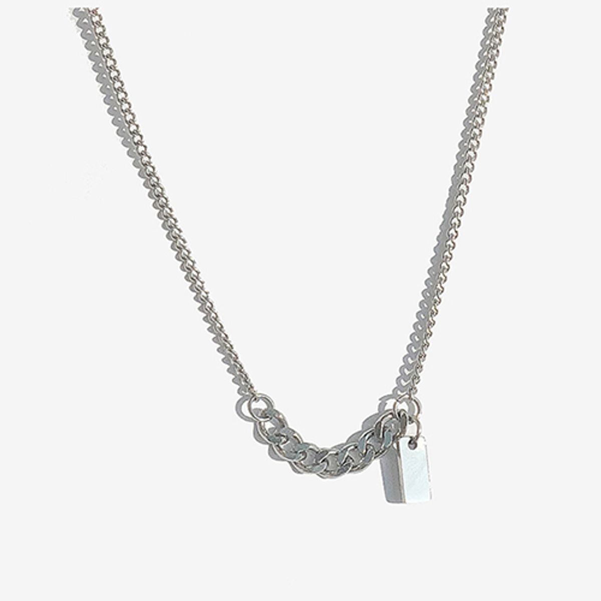 러쉬오프(RUSH OFF) Surgical Steel  Two Flow Chain Necklace - Square Pendant /  투플로우 체인 목걸이 - 스퀘어 펜던트