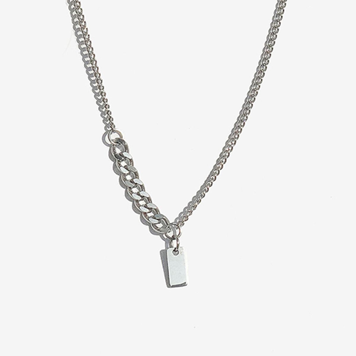 러쉬오프(RUSH OFF) Surgical Steel  Two Flow Chain Necklace - Square Pendant /  투플로우 체인 목걸이 - 스퀘어 펜던트