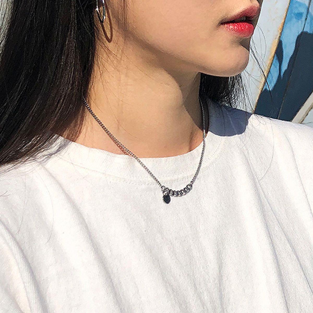 러쉬오프(RUSH OFF) Surgical Steel  Two Flow Chain Necklace - Circle Pendant / 투플로우 체인 목걸이 - 써클펜던트