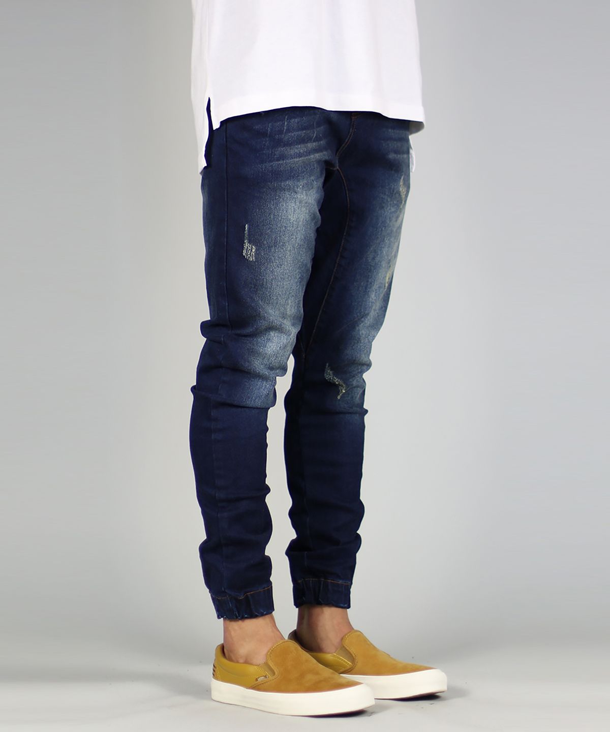 하이퍼 데님(HYPER DENIM) 다크 블루 드롭 크로치 데님 조거