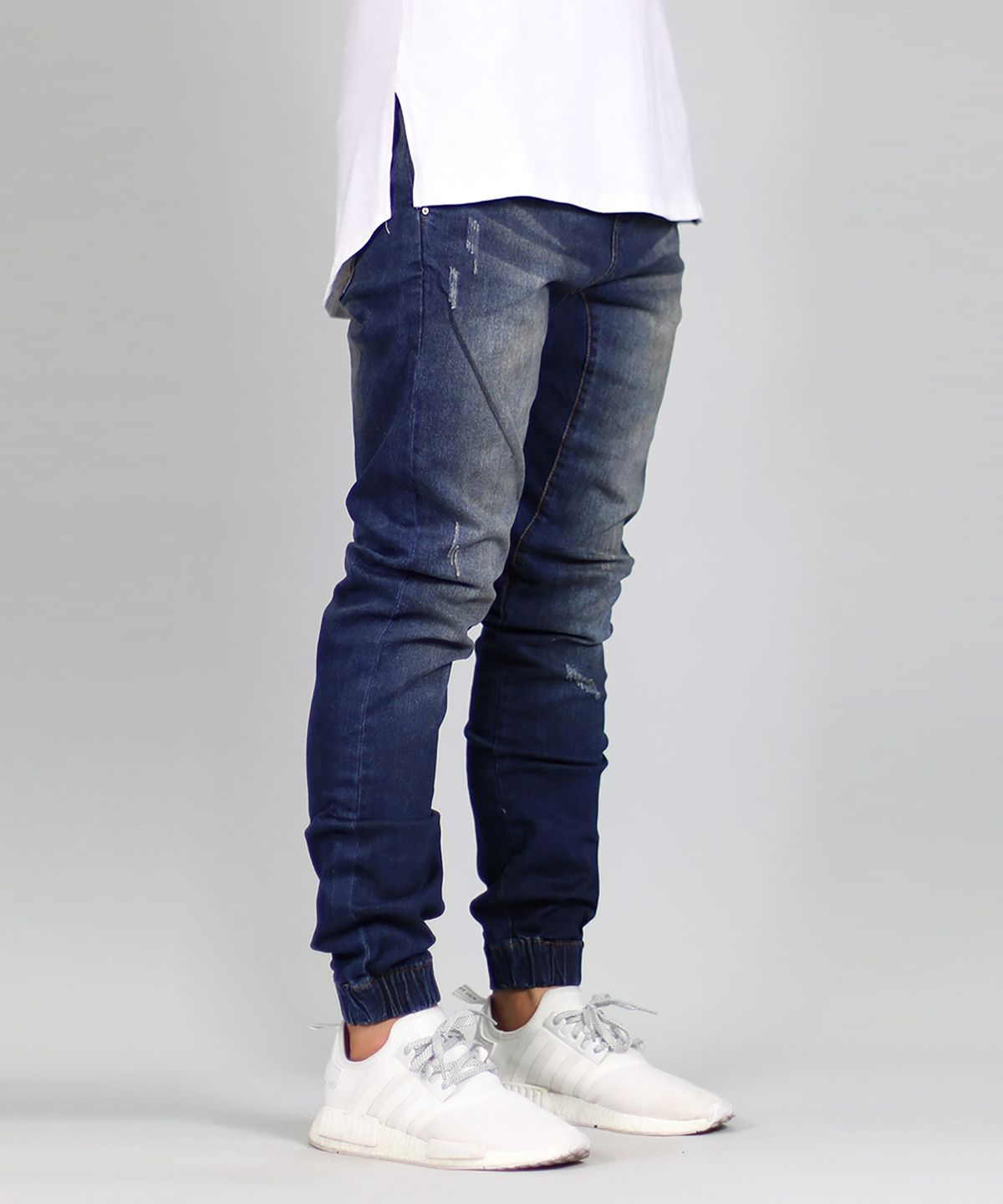 하이퍼 데님(HYPER DENIM) 다크 블루 드롭 크로치 데님 조거
