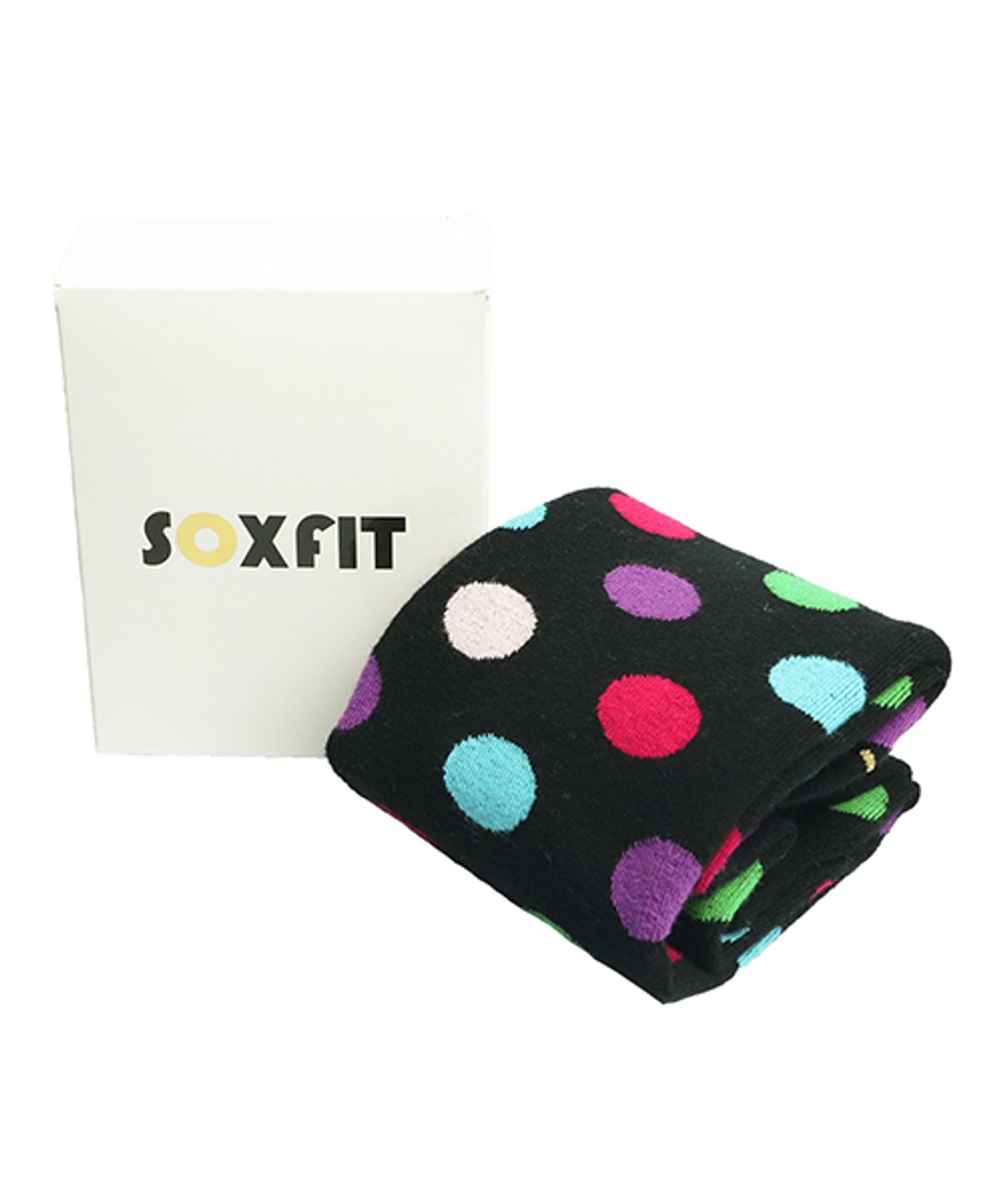 삭스핏(SOXFIT) 블랙 레인보우 도트 크루삭스