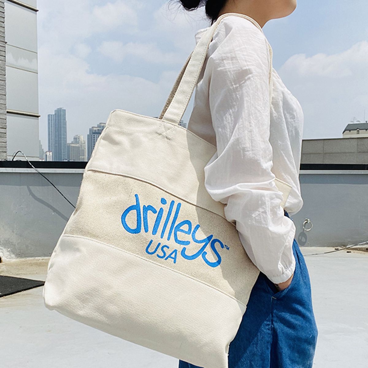 드릴리스(DRILLEYS) 어스 에코백 내추럴블루