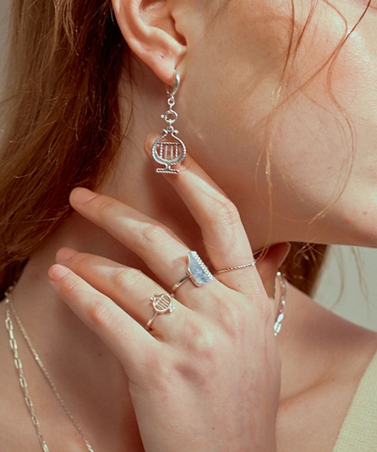 봉보(BONBEAU) Harp grave Ring 실버 하프 왼손 중지 검지반지