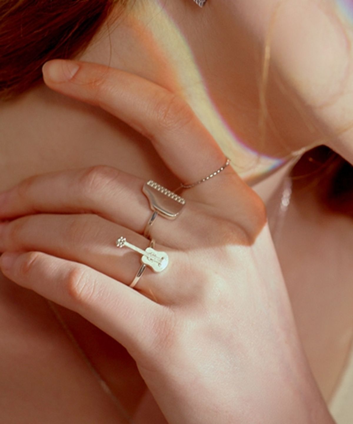 봉보(BONBEAU) Mini guitar allegro Ring 실버 기타 왼손 중지 검지반지