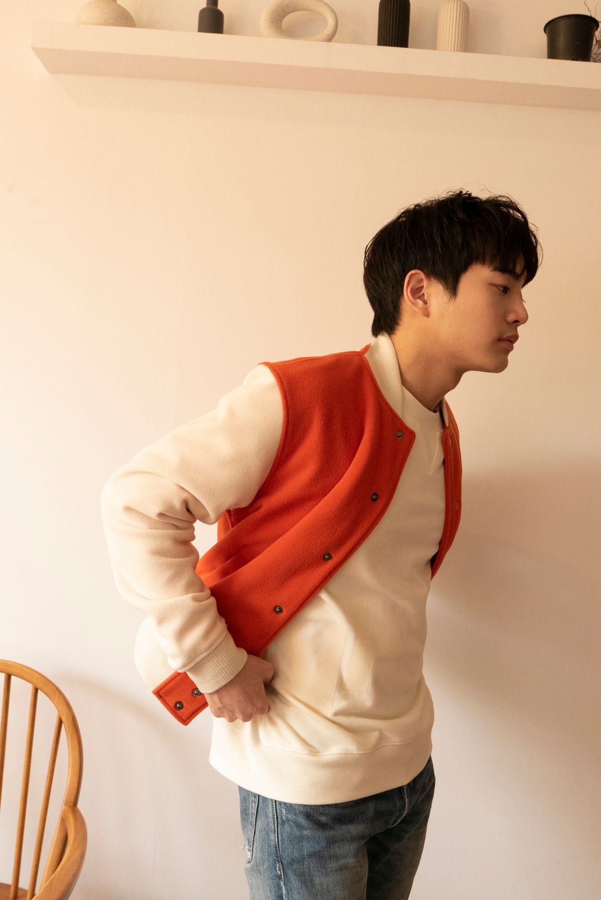 그라인(GRAENN) [리사이클 폴리에스터] 클레식 베이스볼 자켓 오렌지