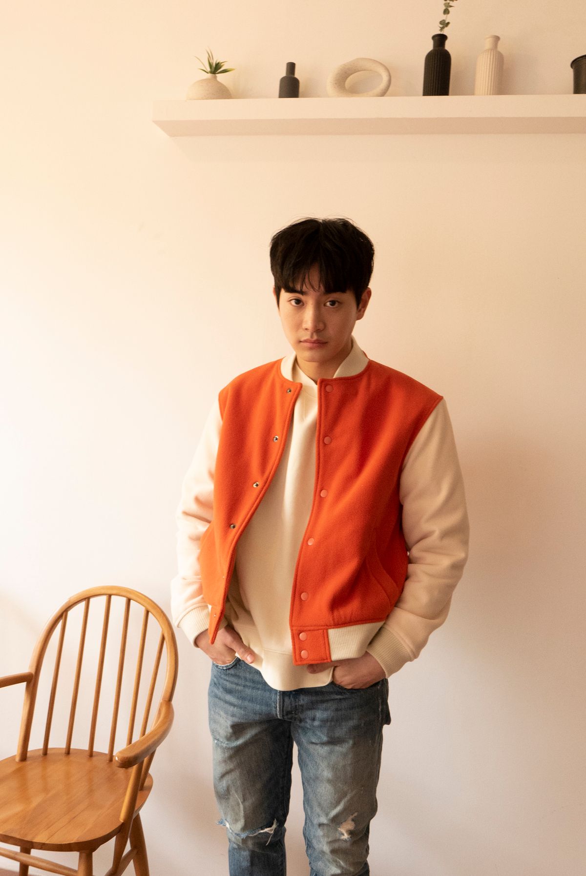 그라인(GRAENN) [리사이클 폴리에스터] 클레식 베이스볼 자켓 오렌지