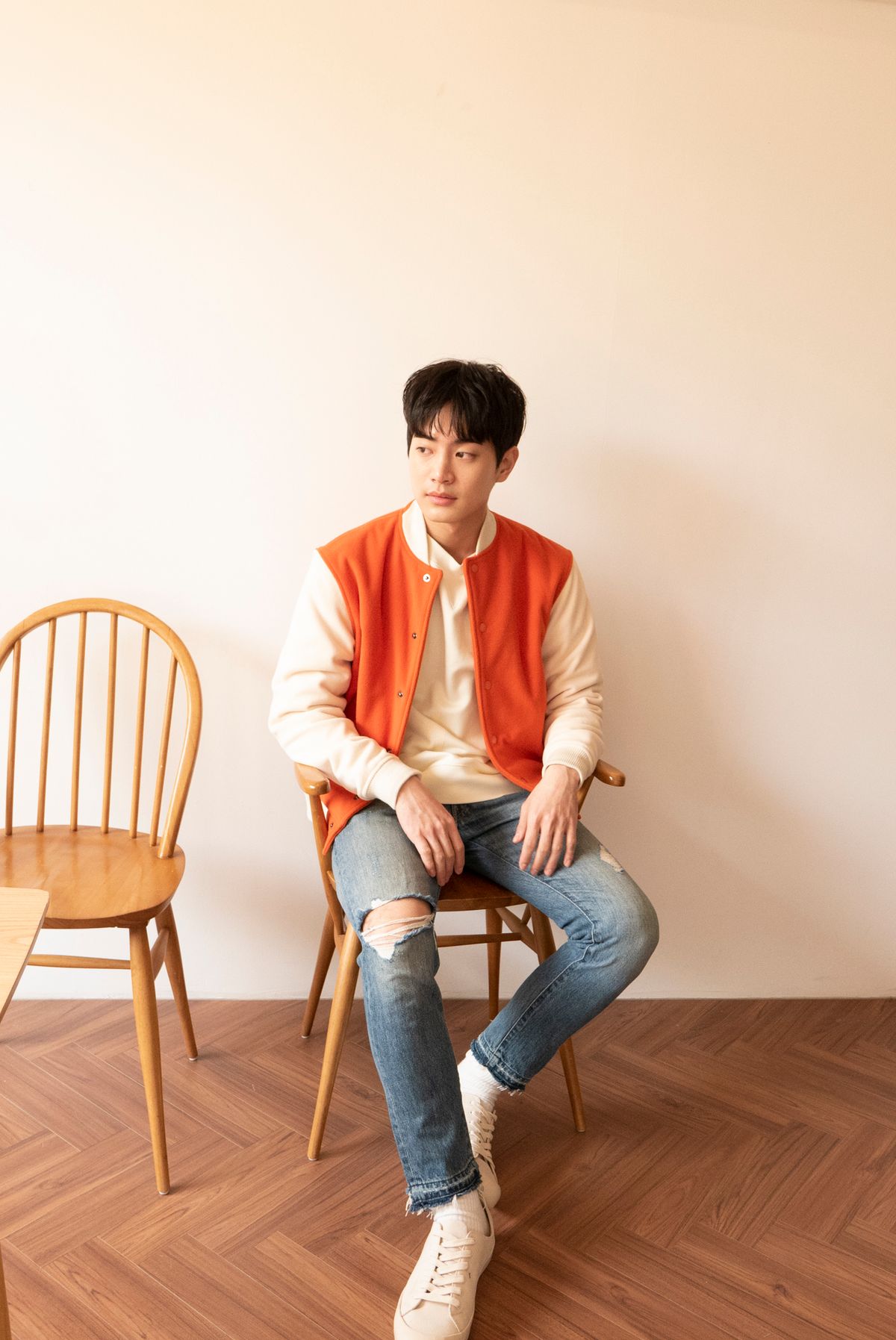 그라인(GRAENN) [리사이클 폴리에스터] 클레식 베이스볼 자켓 오렌지