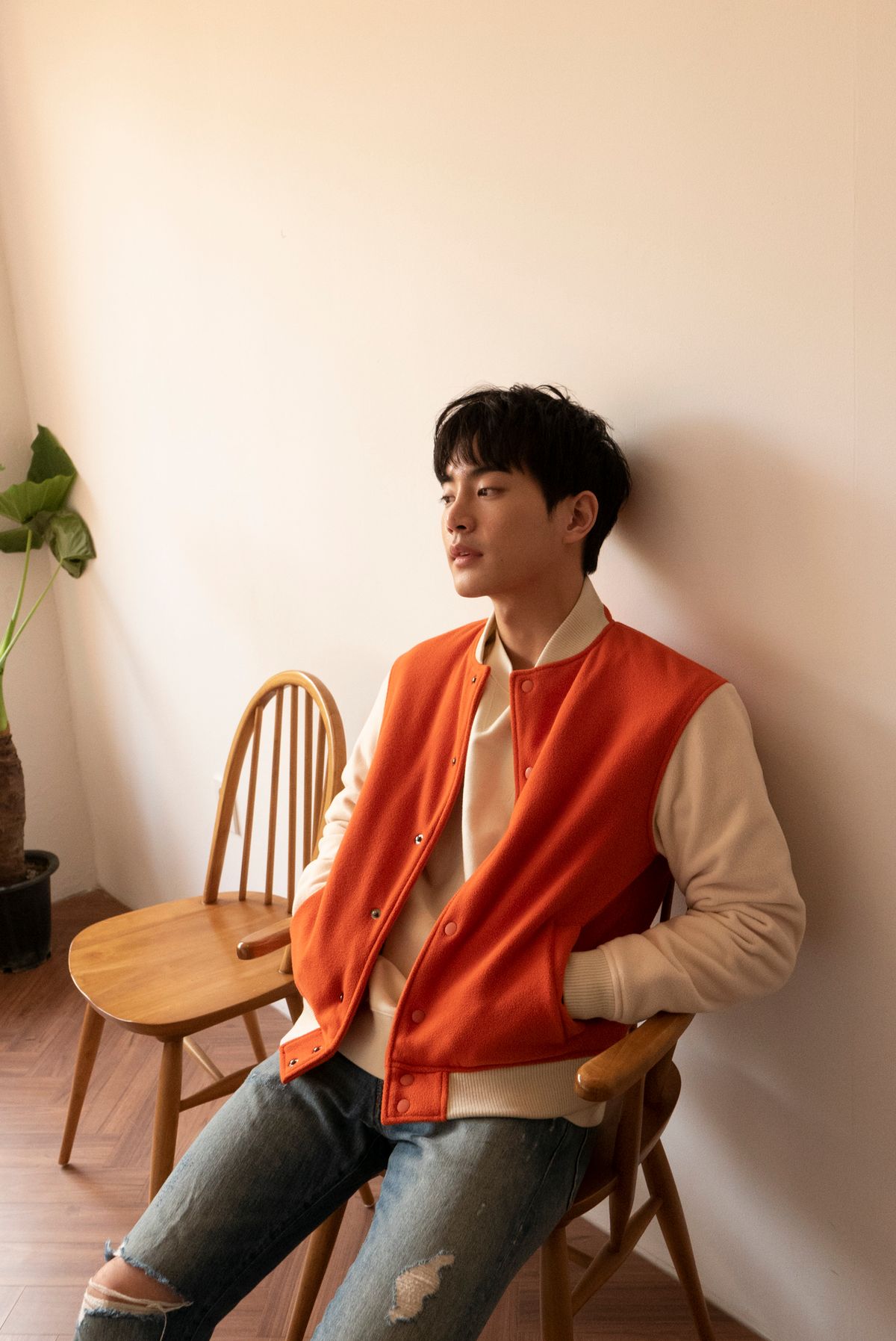 그라인(GRAENN) [리사이클 폴리에스터] 클레식 베이스볼 자켓 오렌지