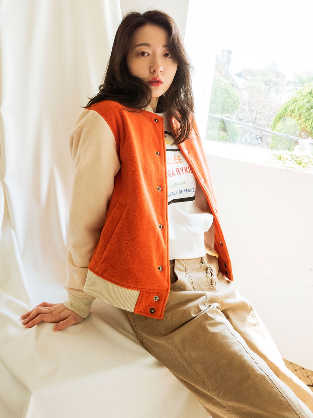 그라인(GRAENN) [리사이클 폴리에스터] 클레식 베이스볼 자켓 오렌지