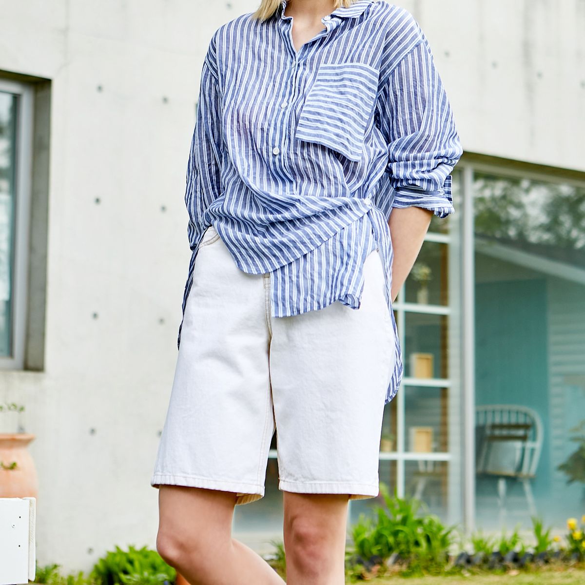 핀블랙(PINBLACK) DENIM BANDING PANTS IVORY