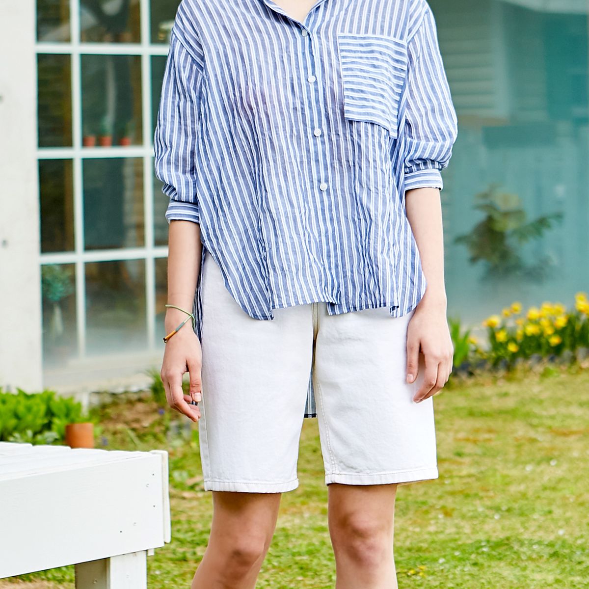 핀블랙(PINBLACK) DENIM BANDING PANTS IVORY