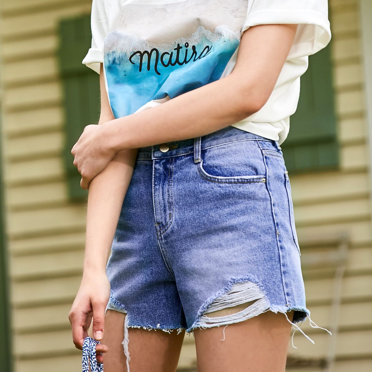 핀블랙(PINBLACK) SHORT DENIM PANTS BLUE