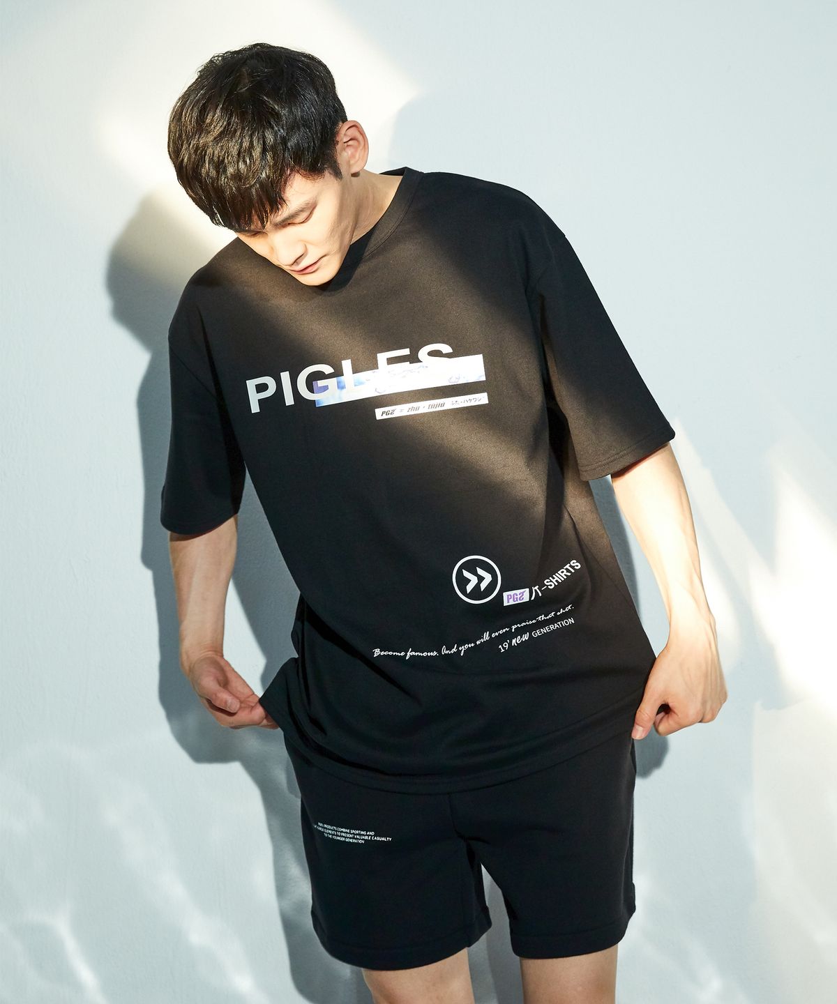 피글스(PIGLES) PGS 워터 그래픽 로고 티셔츠(블랙)