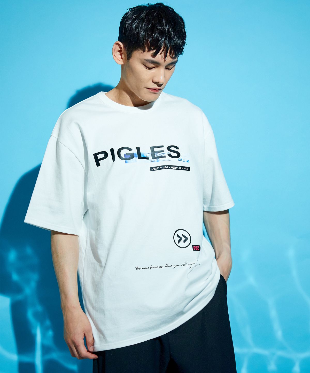 피글스(PIGLES) PGS 워터 그래픽 로고 티셔츠(화이트)