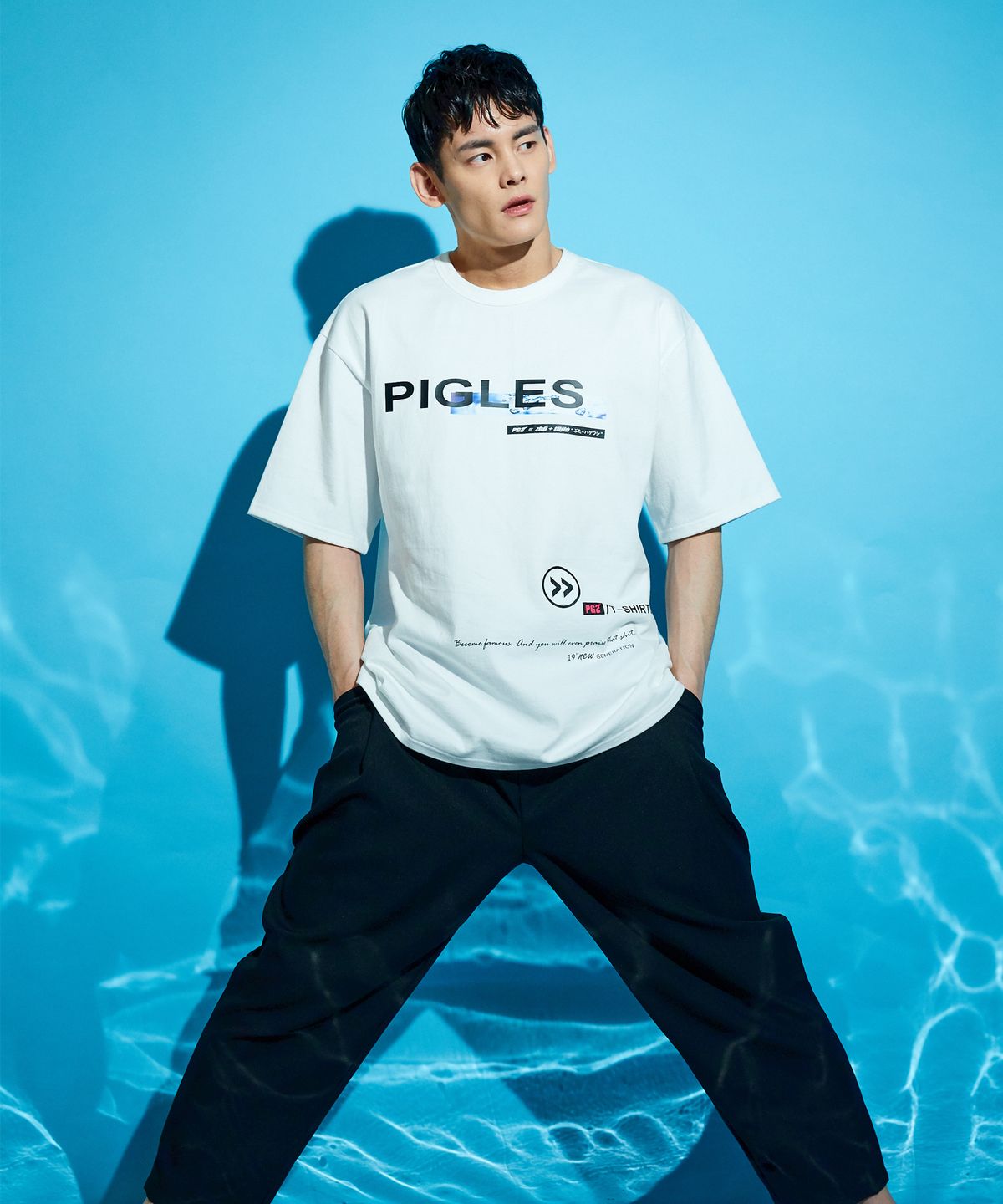 피글스(PIGLES) PGS 워터 그래픽 로고 티셔츠(화이트)