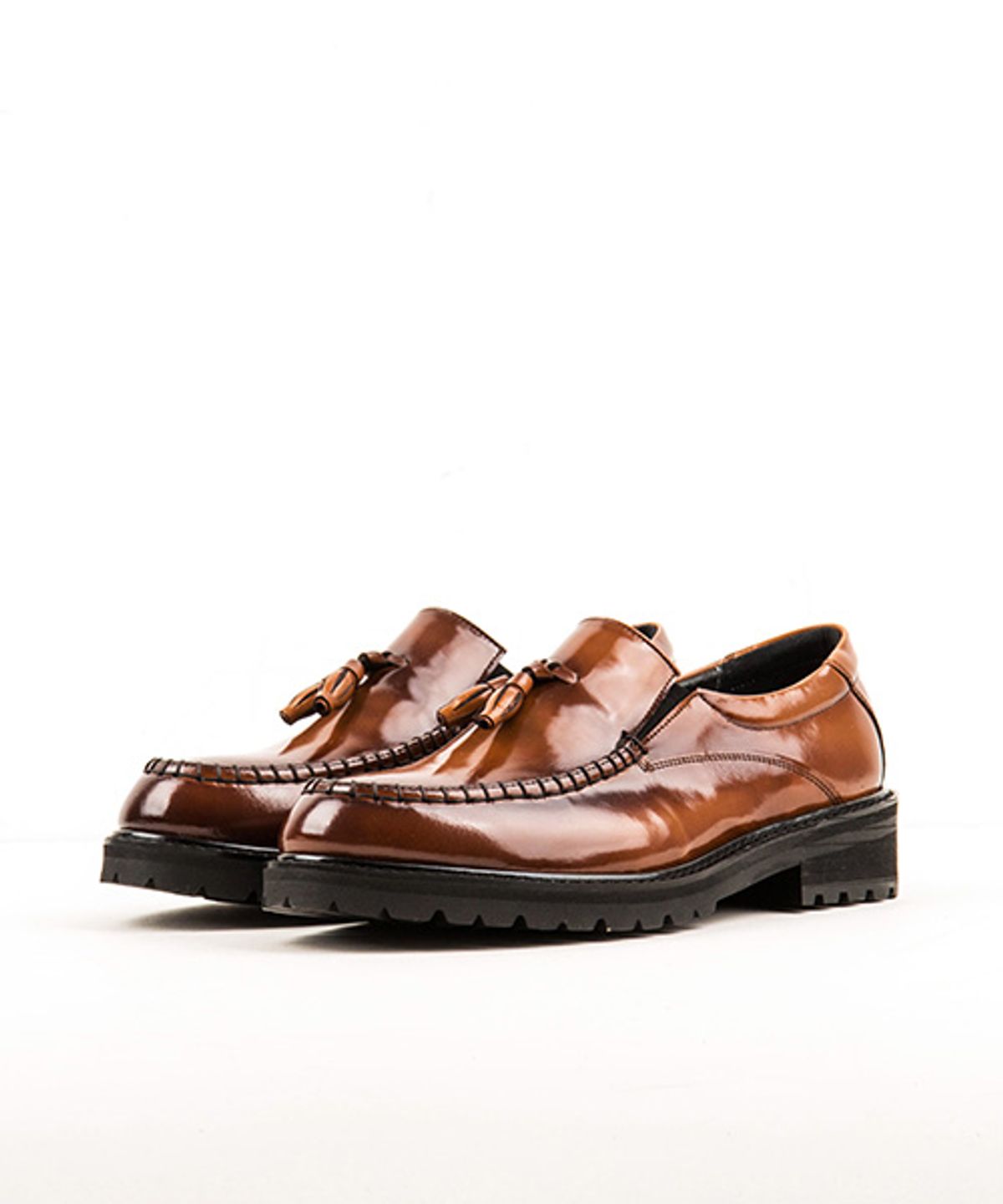 레더리스(LEATHERLESS) # 0254 / 오버솔 투톤 테슬 로퍼 / 브라운 / for men