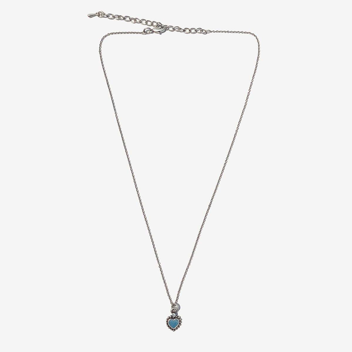 러쉬오프(RUSH OFF) Sky-Blue Heart pendant Chain Necklace  / 스카이블루 하트 펜던트 체인 목걸이 (은도금)