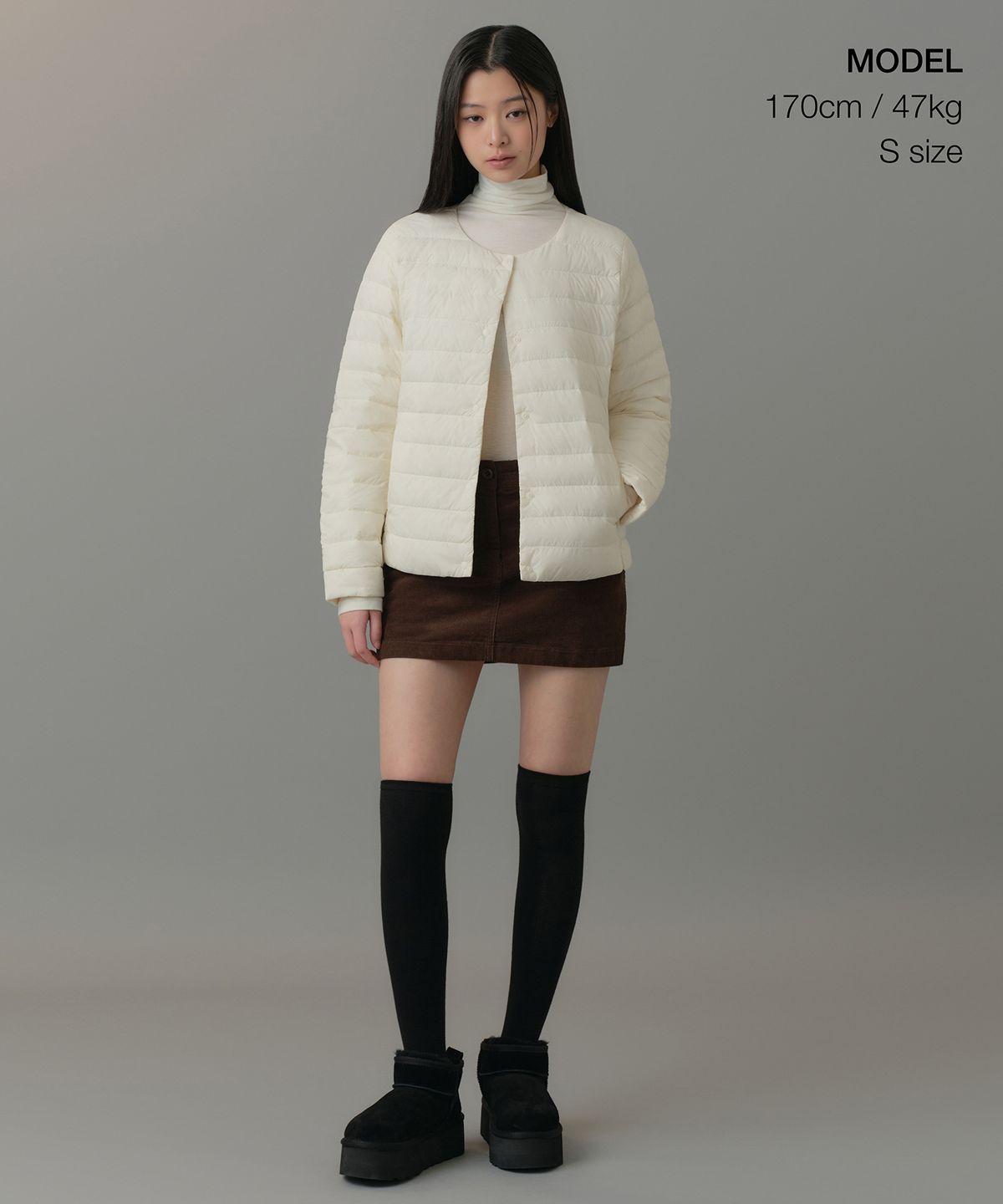 무신사 스탠다드 우먼(MUSINSA STANDARD WOMAN) 우먼즈 트랜스폼 라운드 넥 라이트 다운 재킷 [아이보리]