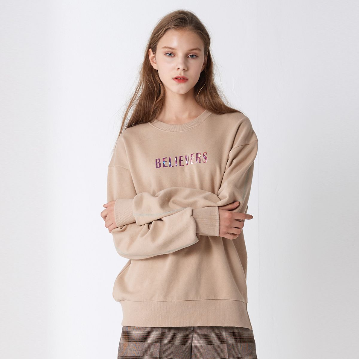 핀블랙(PINBLACK) BELIEVERS MTM T-SHIRTS BEIGE