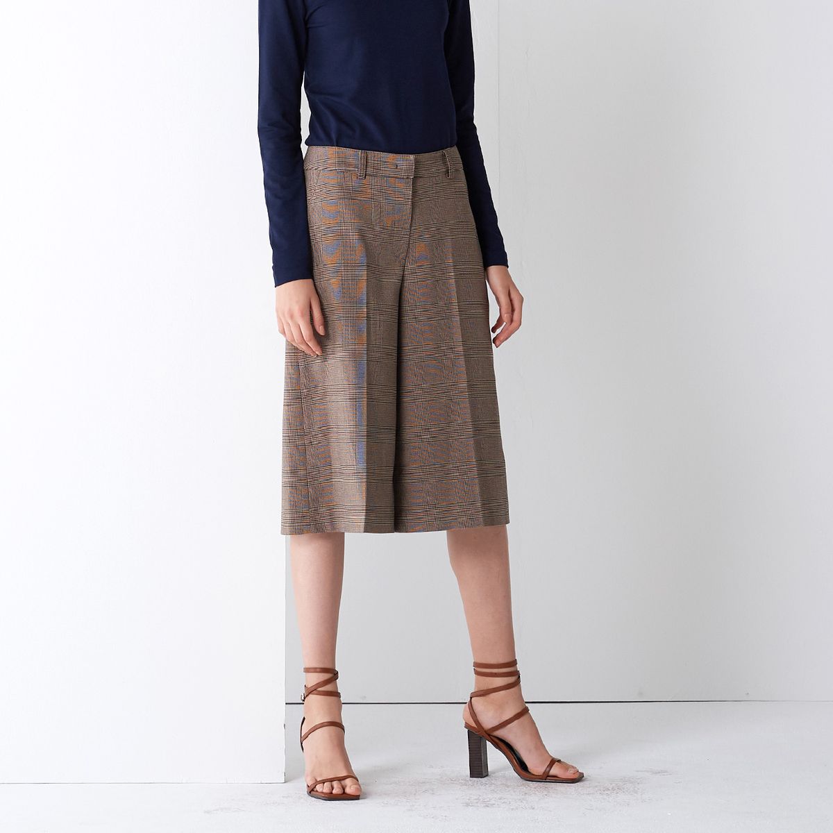 핀블랙(PINBLACK) CHECK MIDI WIDE PANTS BROWN