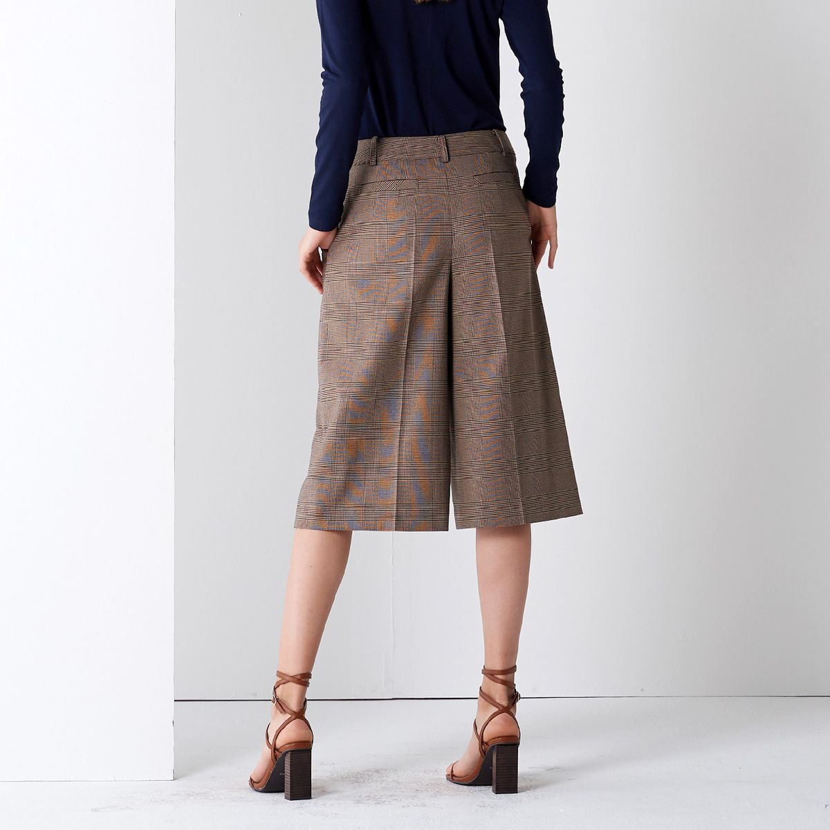 핀블랙(PINBLACK) CHECK MIDI WIDE PANTS BROWN