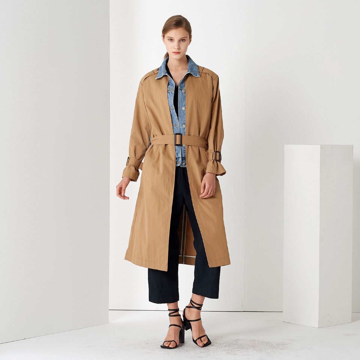 핀블랙(PINBLACK) DENIM MIX TRENCH COAT BEIGE