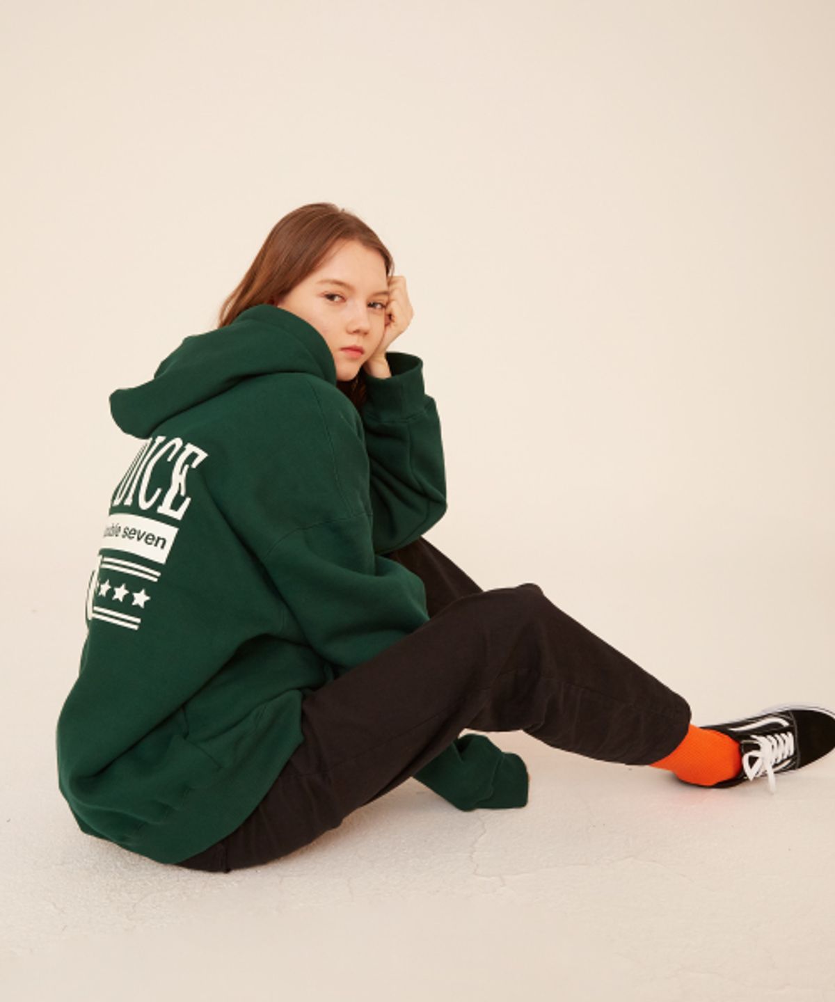 럭키다이스(LUCKYDICE) 헤비코튼 레트로 기모 후드티_딥그린(남녀공용)