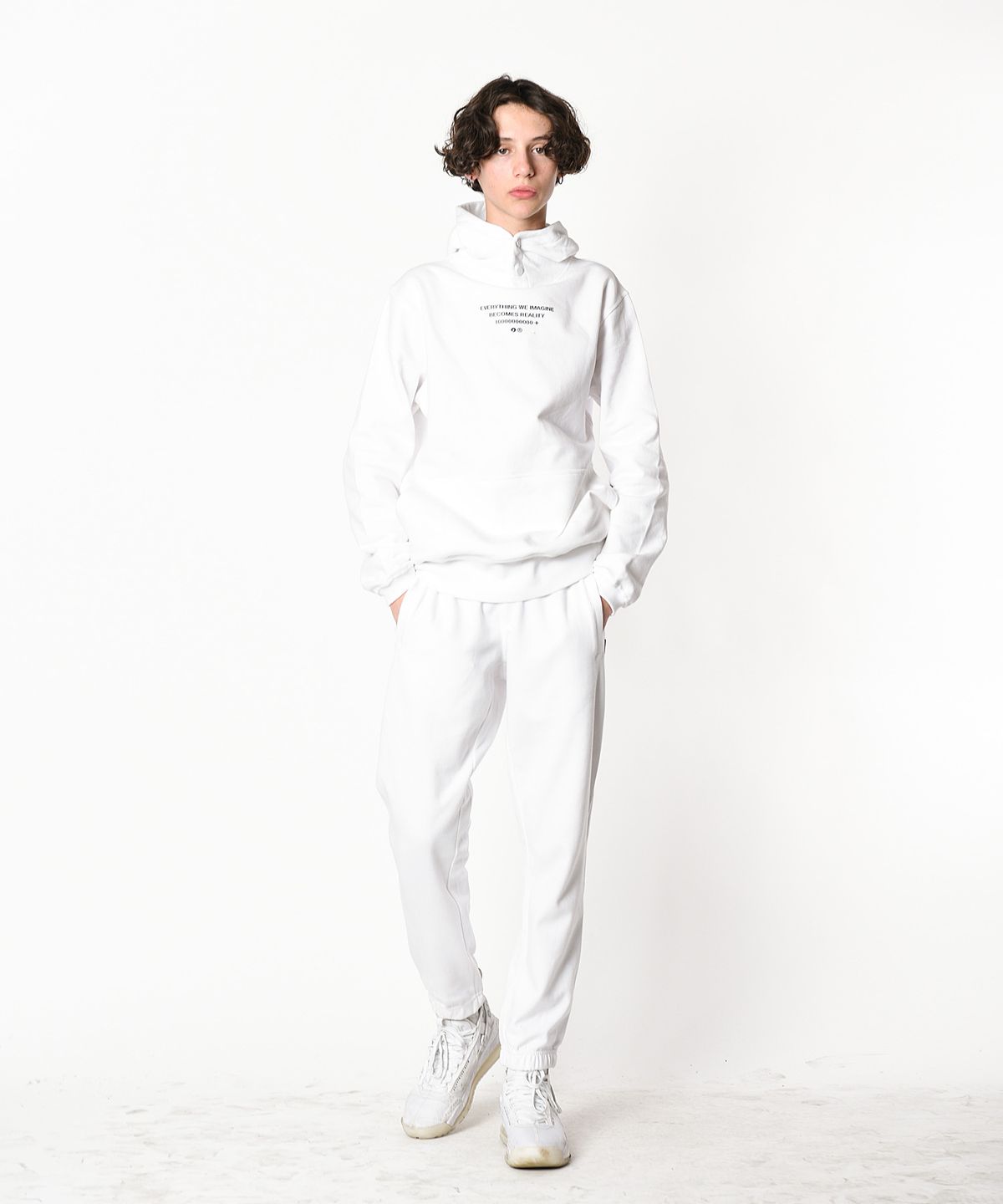 레이쿠(REIKU) rk imagine snap hoodie white  버튼 후드티