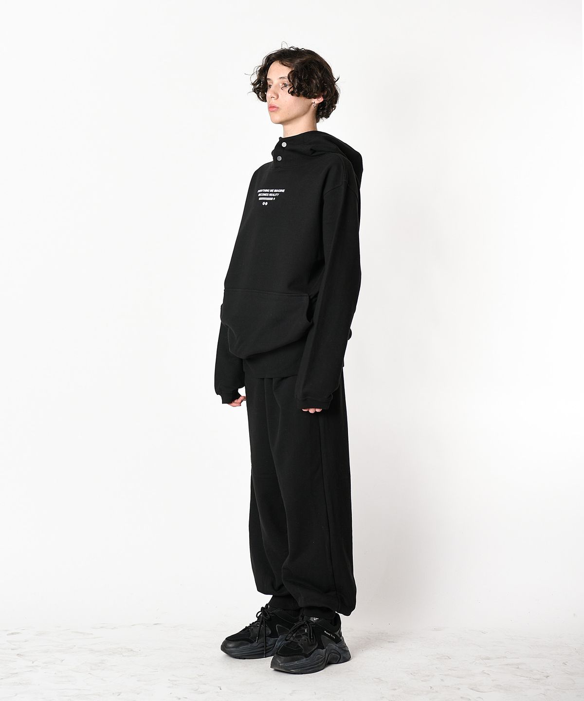 레이쿠(REIKU) rk imagine snap hoodie black  버튼 후드티