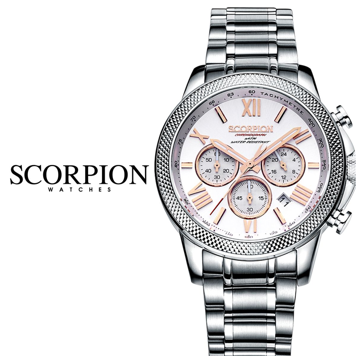 스콜피온(SCORPION) Heka 크로노그래프 메탈시계 SP3342M-WH