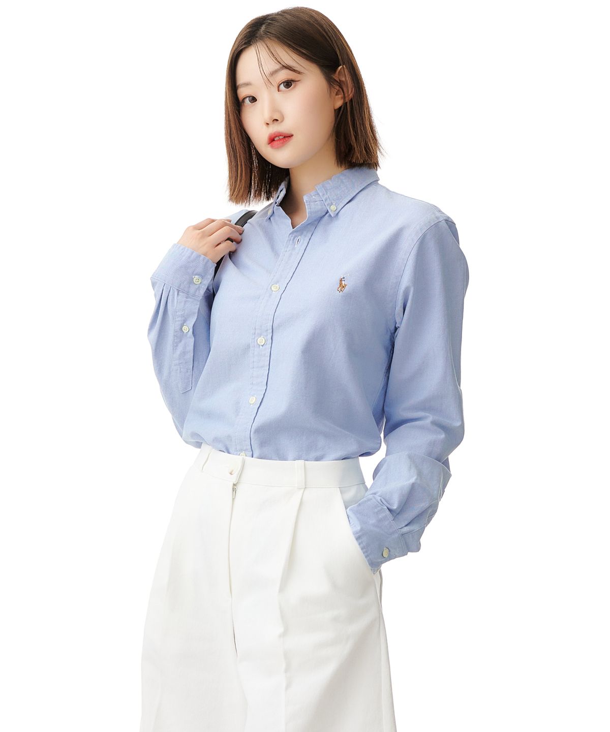폴로 랄프 로렌(POLO RALPH LAUREN) 슬림 핏 옥스포드 셔츠 - 블루