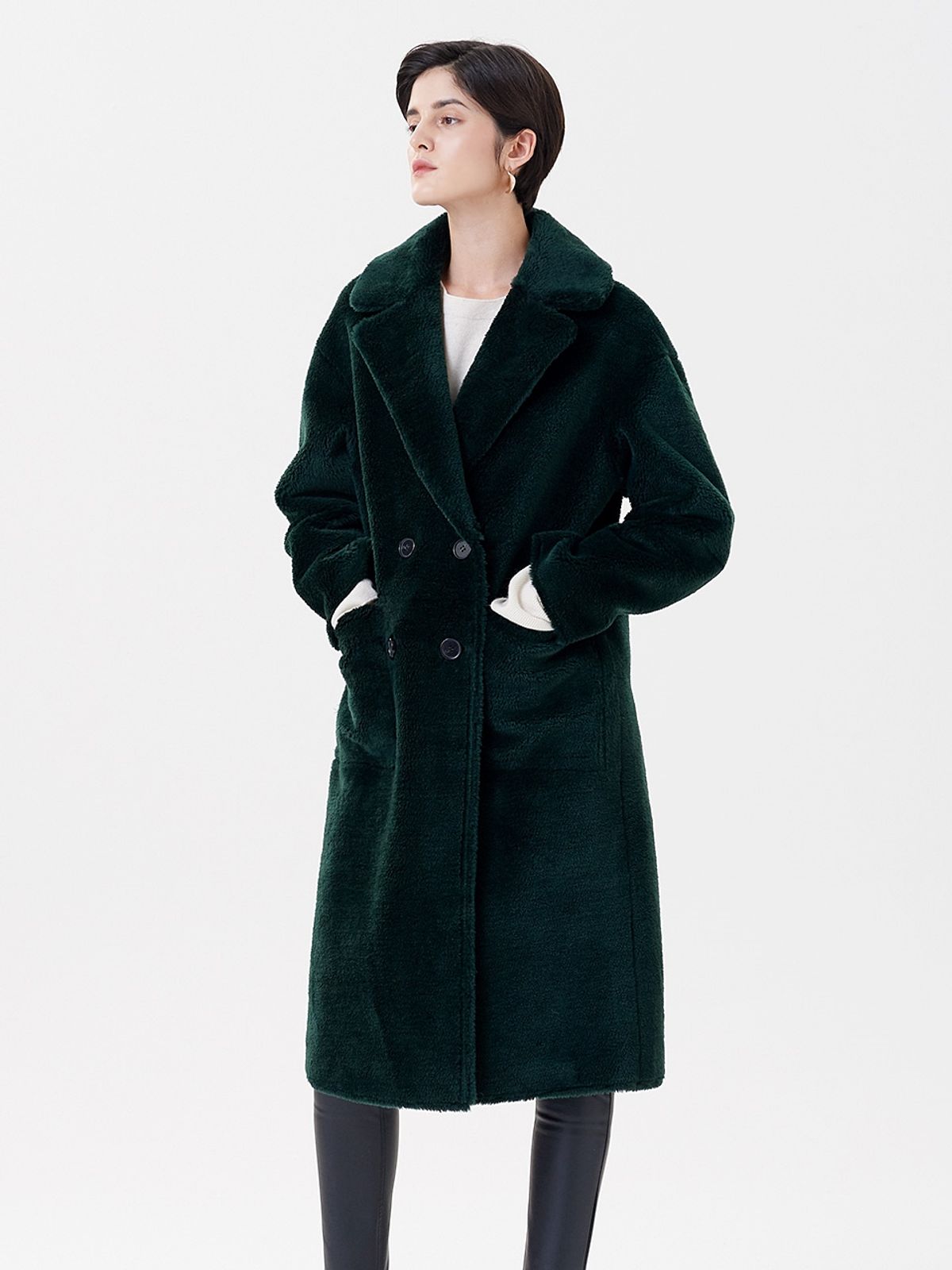 핀블랙(PINBLACK) WOOL REVERSIBLE DUMBLE LONG MUSTANG COAT GREEN
