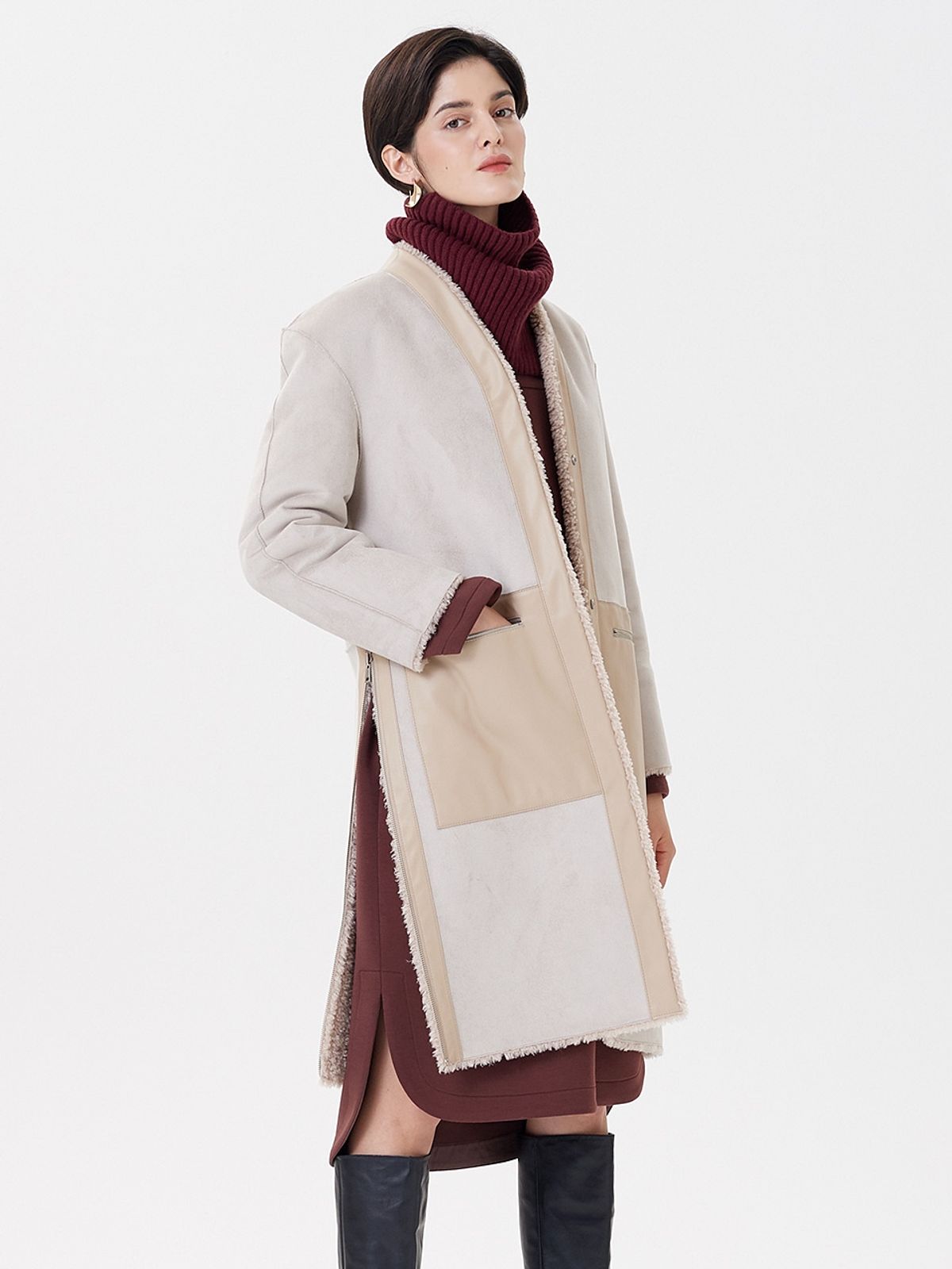 핀블랙(PINBLACK) REVERSIBLE NOKARA SLIT LONG MUSTANG COAT BEIGE