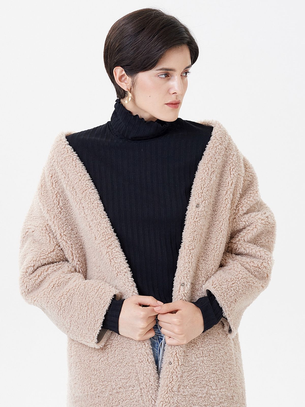 핀블랙(PINBLACK) REVERSIBLE NOKARA SLIT LONG MUSTANG COAT BEIGE