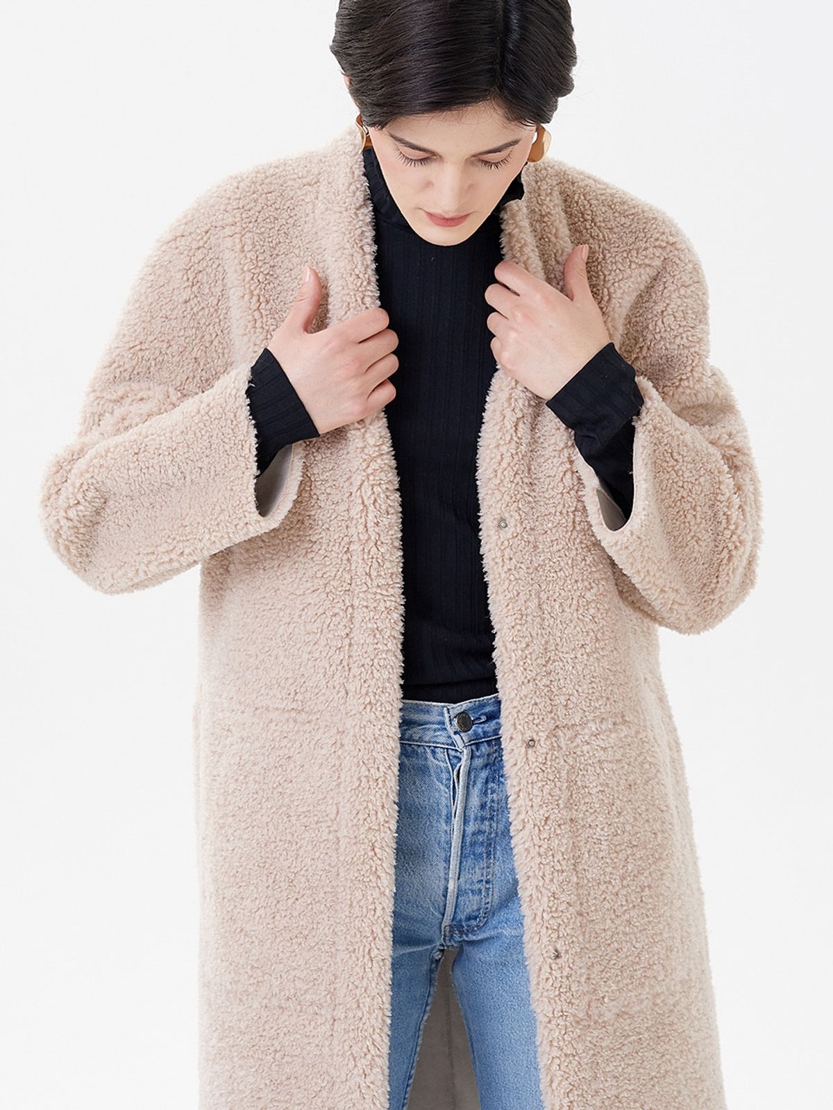 핀블랙(PINBLACK) REVERSIBLE NOKARA SLIT LONG MUSTANG COAT BEIGE