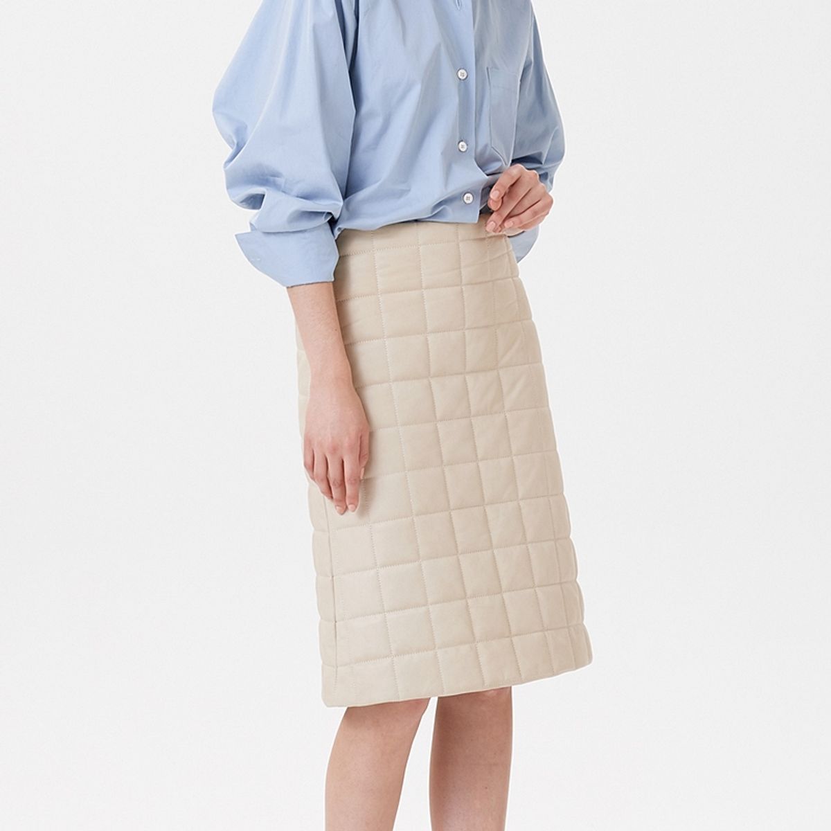 핀블랙(PINBLACK) QUIL LEATHER SKIRTS IVORY