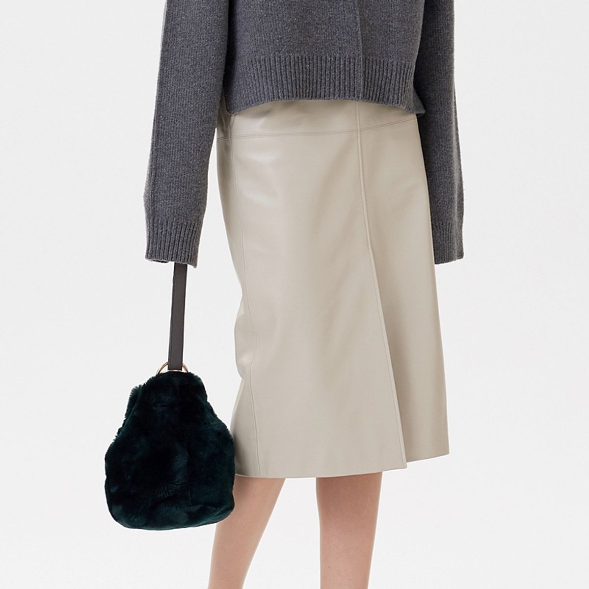 핀블랙(PINBLACK) SILIT LEATHER SKIRTS IVORY