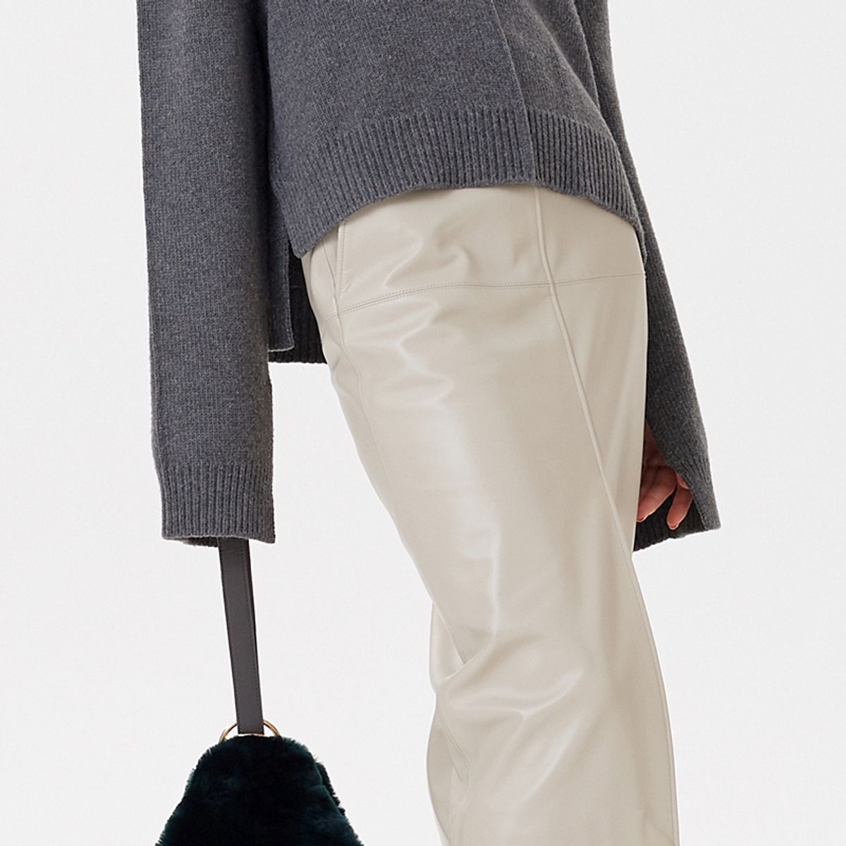 핀블랙(PINBLACK) SILIT LEATHER SKIRTS IVORY