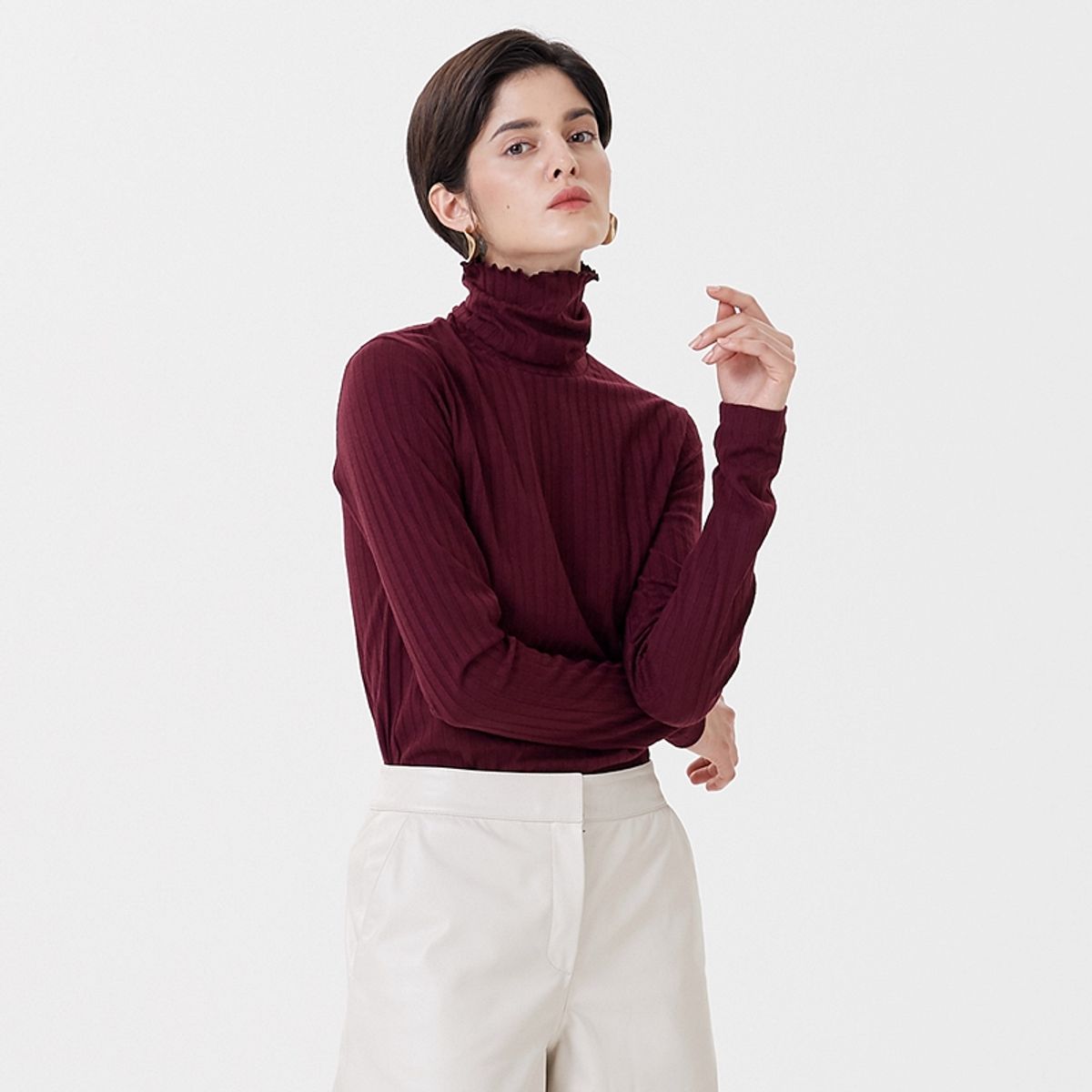 핀블랙(PINBLACK) JERSEY REGULAR TURTLENECK WINE