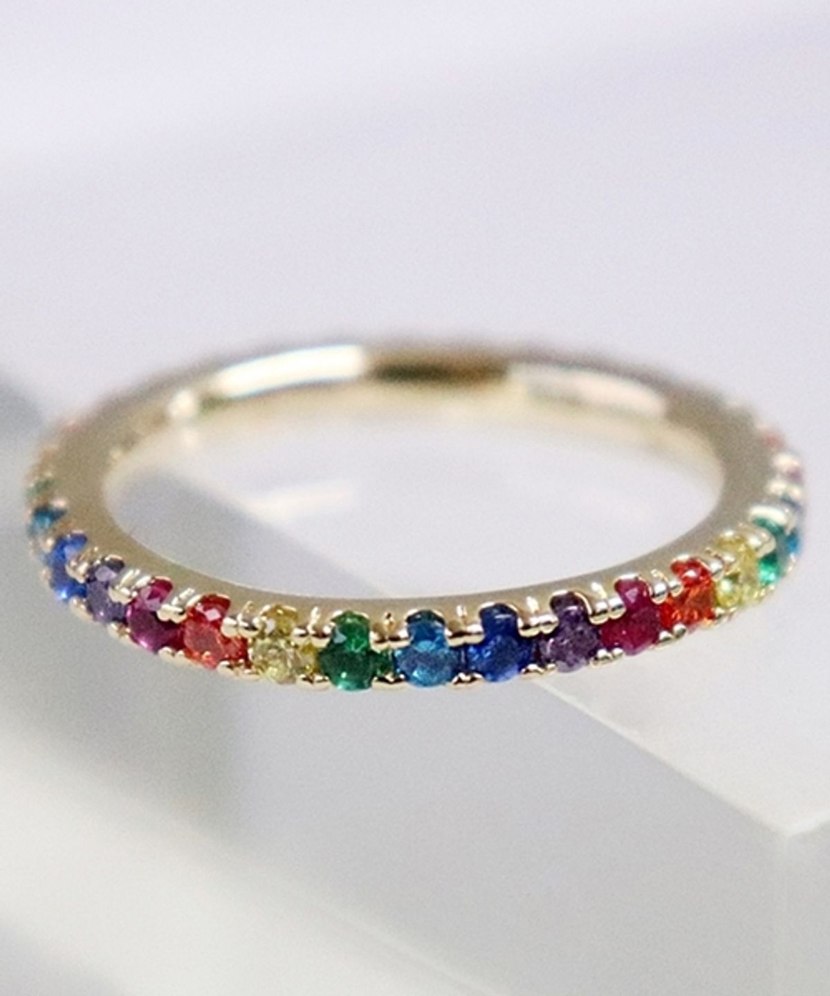 봉보(BONBEAU) Rainbow cubic gold guard Ring 레인보우 큐빅반지