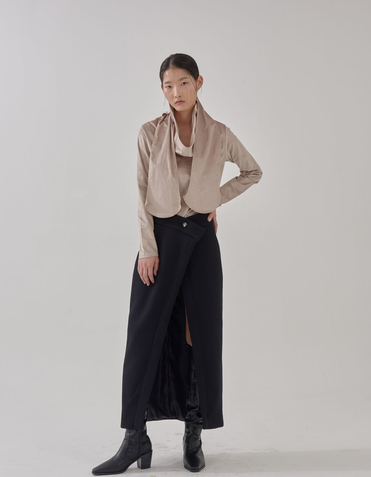고목(KOMOK) 여밈 스커트 (Layered skirts-Black)
