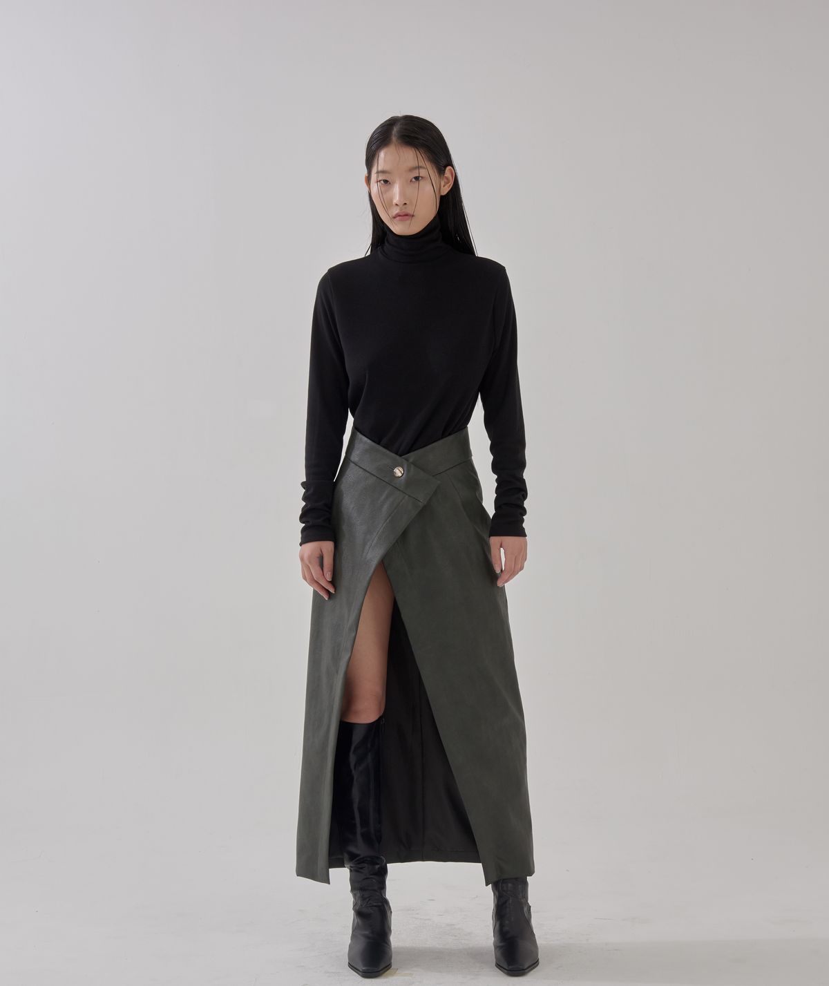 고목(KOMOK) 여밈 스커트 (Layered skirts-Deep green)