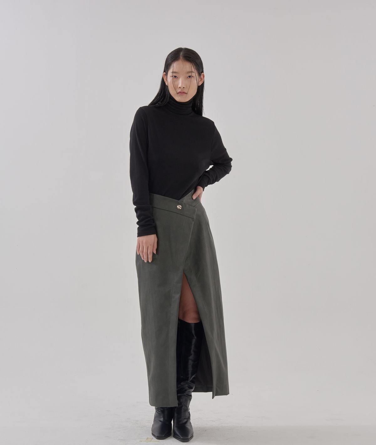 고목(KOMOK) 여밈 스커트 (Layered skirts-Deep green)