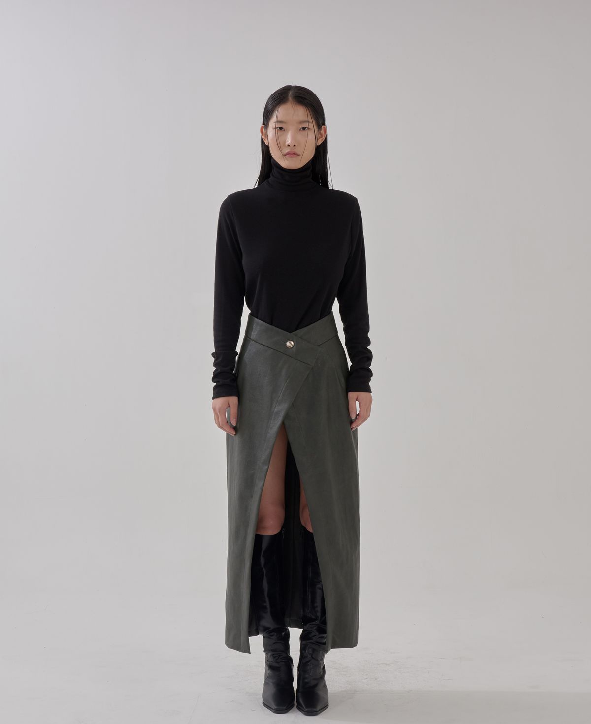 고목(KOMOK) 여밈 스커트 (Layered skirts-Deep green)