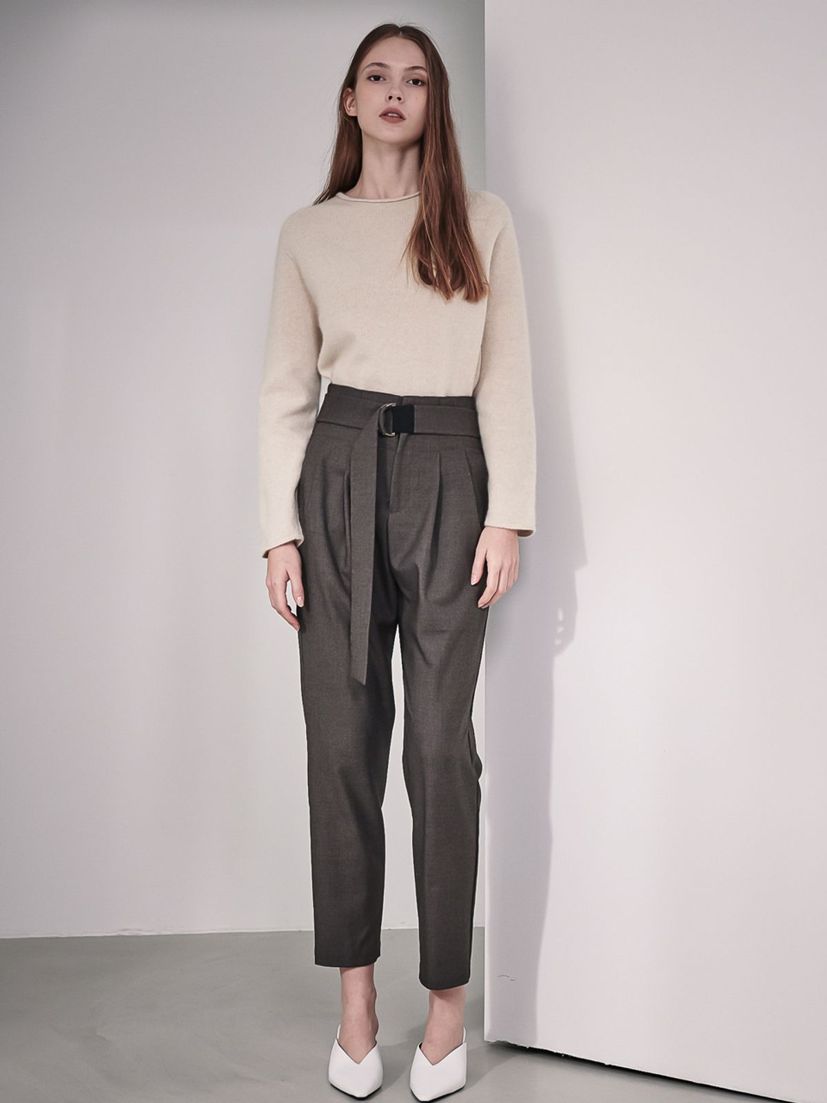 아쿠드(ACUD) Gaia High-Waist Belted Slouchy Pants_Coffee