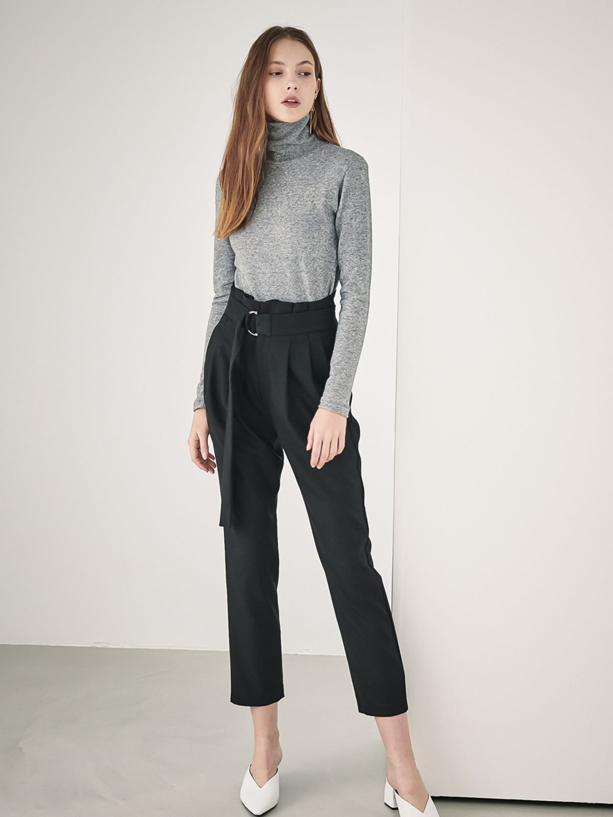 아쿠드(ACUD) Gaia High-Waist Belted Slouchy Pants_Black