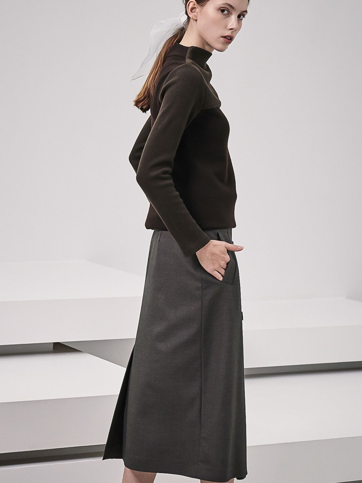 아쿠드(ACUD) Gaia Double Button Pencil Skirt_Coffee